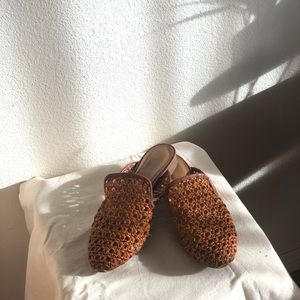 Brown leather mules